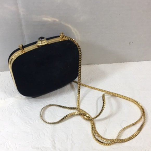 Morgan Taylor Handbags - Vintage Morgan Taylor Black Velvet Hard Case Evening Purse Crossbody 4.5x2x3.5
